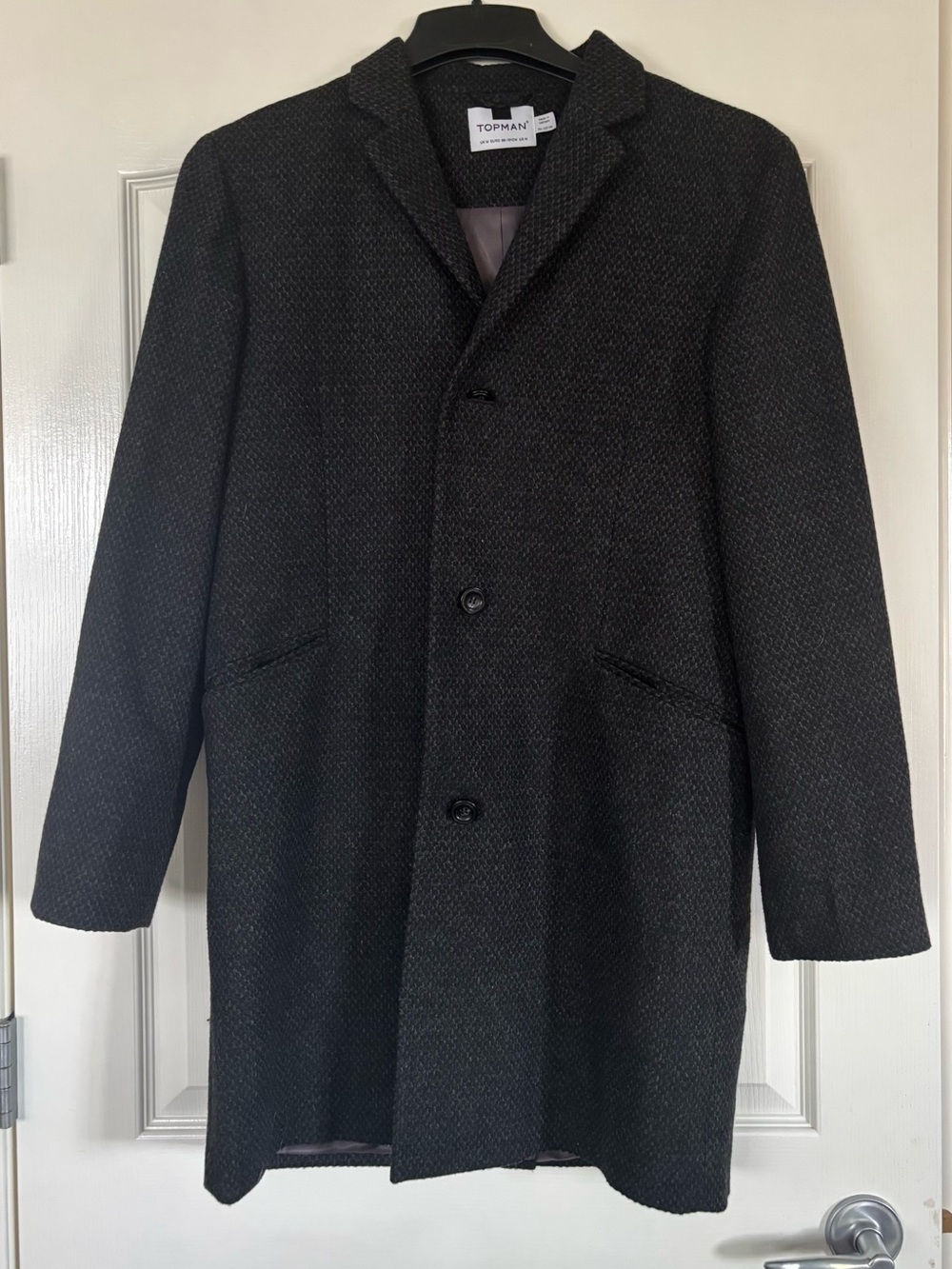 Men’s  Wool Blend Overcoat, Charcoal Grey, M